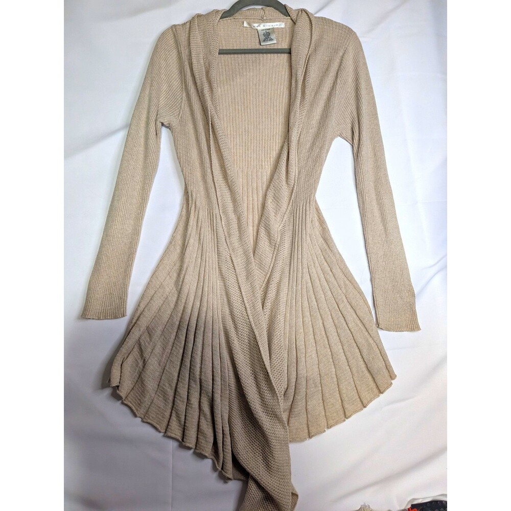 Max Studio Women's Beige Solid Knit Open Front Long Sleeve Cardigan Sweater M